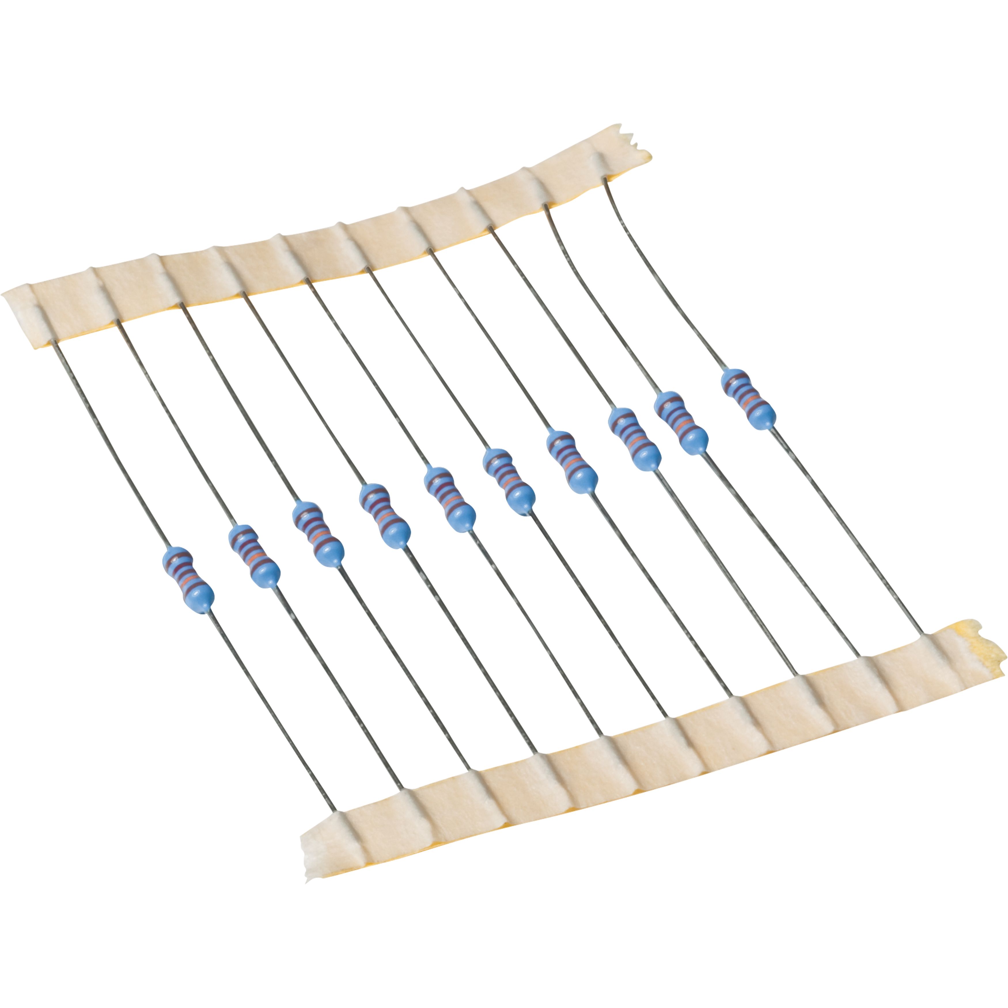 Widerstände, Durchgangsbohrung, blaue Perlen, Metallösen, Array