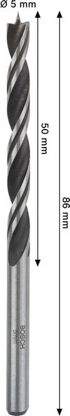 Bild der Produktabmessungen, Spiralbohrer, Schraubendreher-Bohrer, HSS-Bohrer, Spiralnut, Bohrer 50 mm