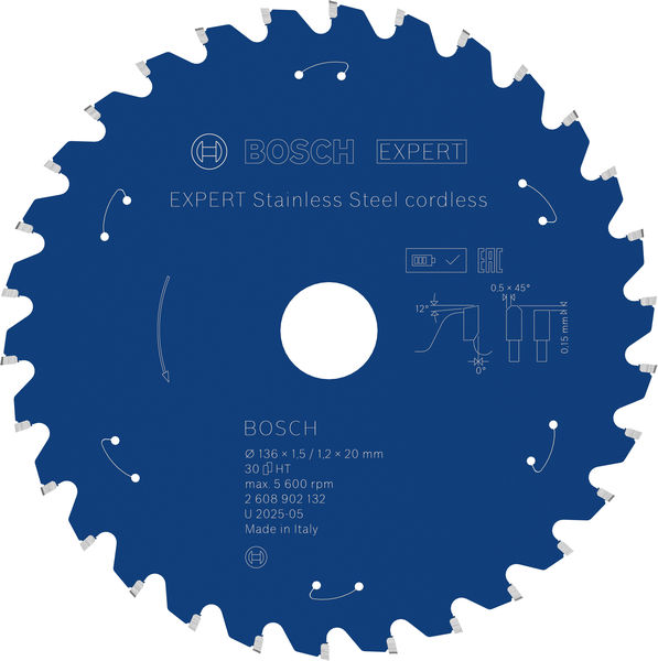 Produktbild, stahl, Kreissägeblatt, kabellos, Bosch Expert, Durchmesser 136x1,5mm