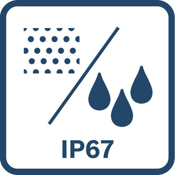 Symbol, IP67, wasserdicht,  staubdicht,  Tropfen Symbol,  Dichtung nicht sichtbar