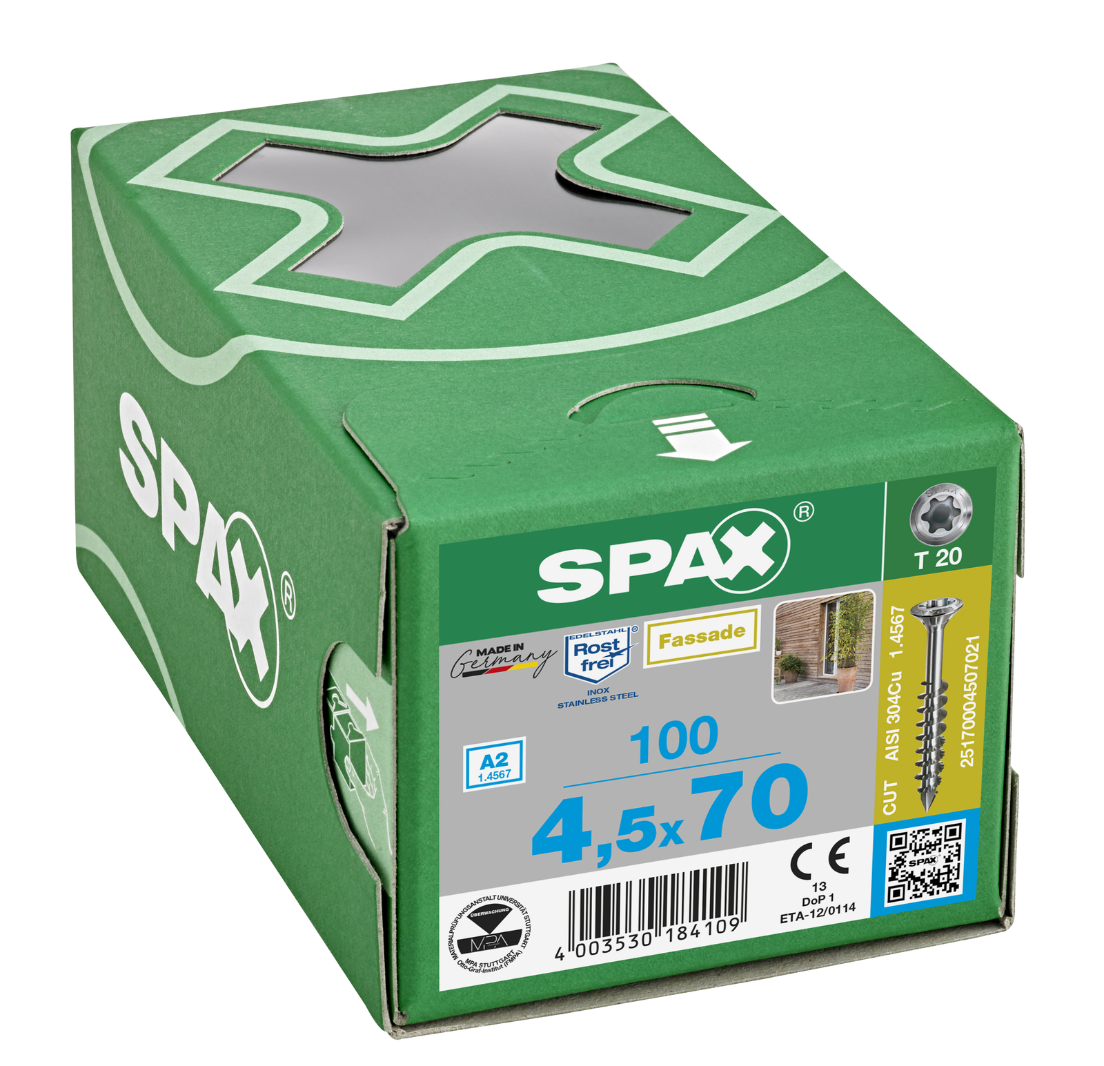 SPAX Fassadenschraube, Teilgewinde, Linsensenkkopf, T-STAR plus T20, CUT-Spitze, Edelstahl rostfrei A2