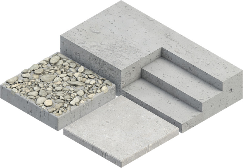 Material-Symbol, beton, treppenstufen, steinmischung, pflaster mit kies, plattenbelag