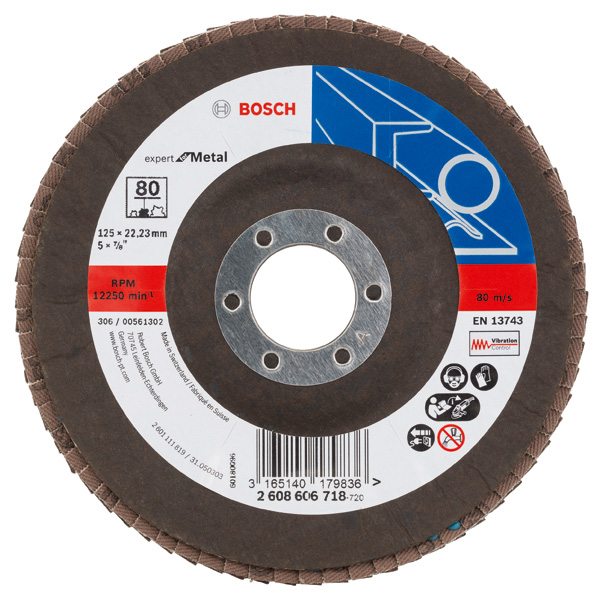Bosch Fächerschleifscheibe X551 Expert for Metal, gewinkelt, 125 mm, 80, Glasgewebe
