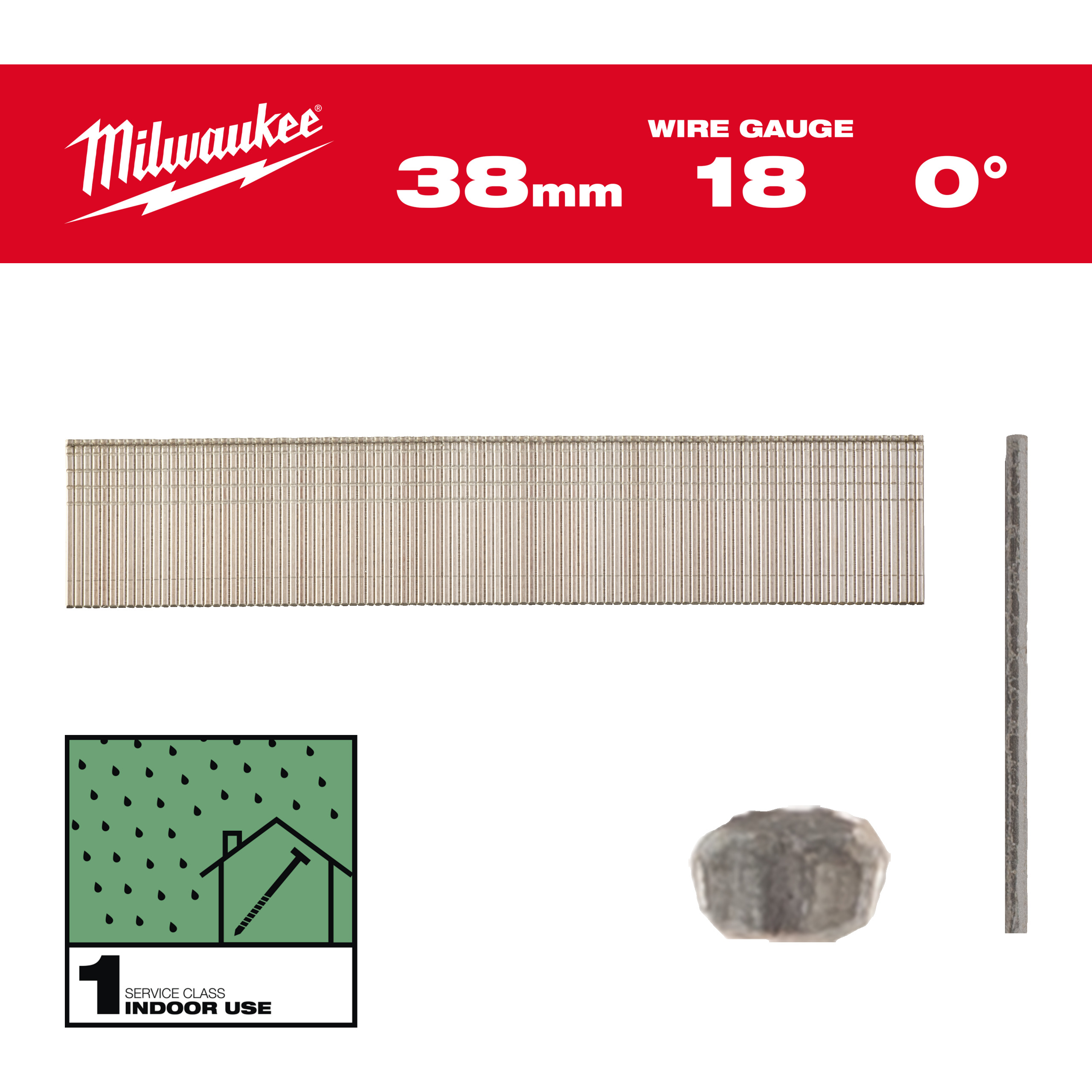 Milwaukee Nägel 1,05 x 1,25 38 mm verzinkt, 0° Stauchkopf-Nägel 18 Gauge für M18CN18GS