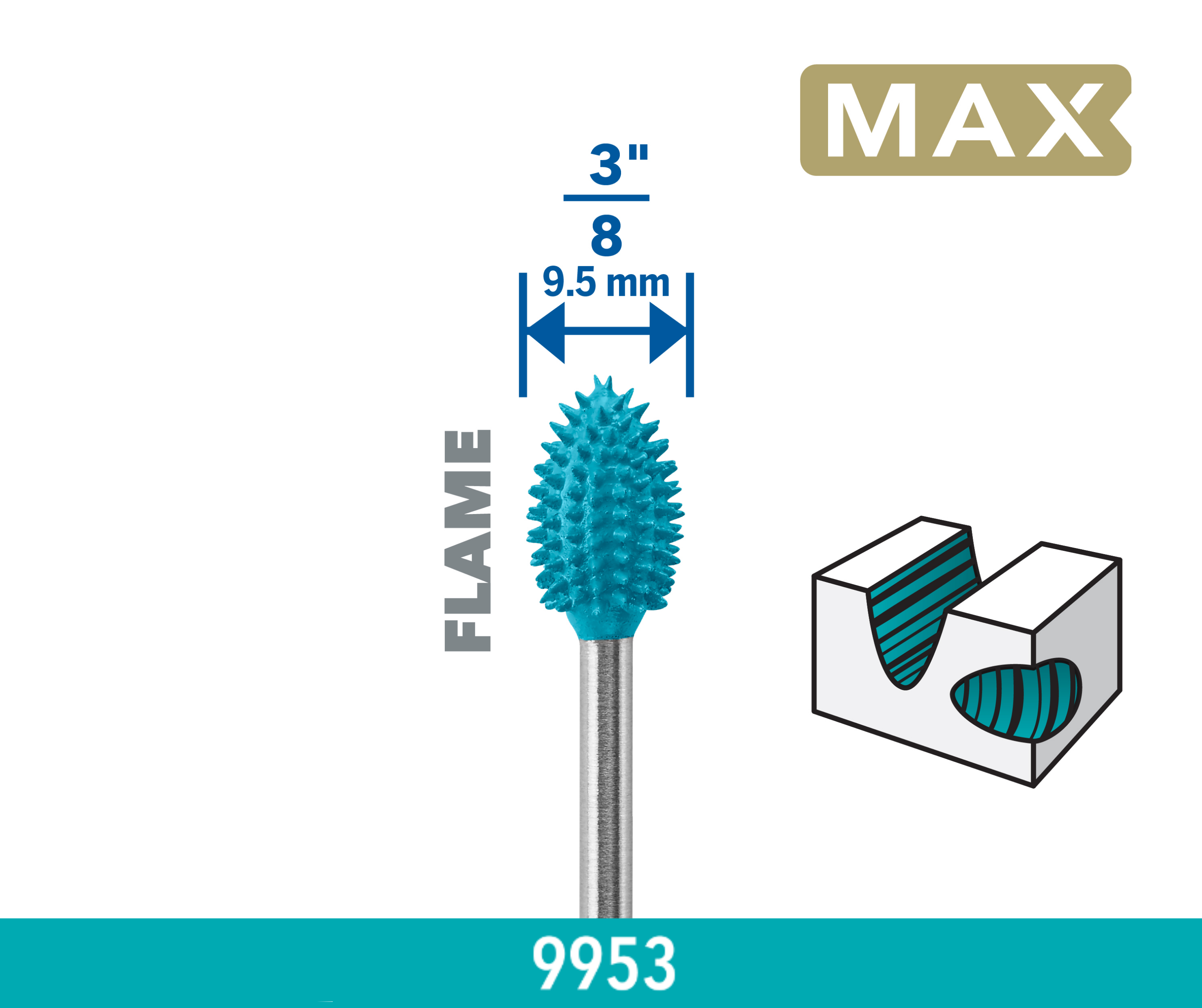 Produktbild, tapered-steel-blue, silicone-nib, ball-nose, bohrer-teil, flame-finishing