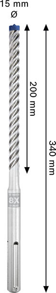 Bild der Produktabmessungen, Bohrer, Durchmesser 15 mm, Spiralbohrer, HSS-Bohrer, Länge 340 mm