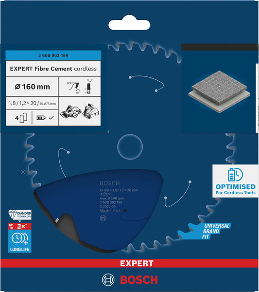 Produktbild Verpackung, Fibre cement, drahtlos, Werkzeugzubehör, Sicherheitsbrille?, Diamanttechnologie