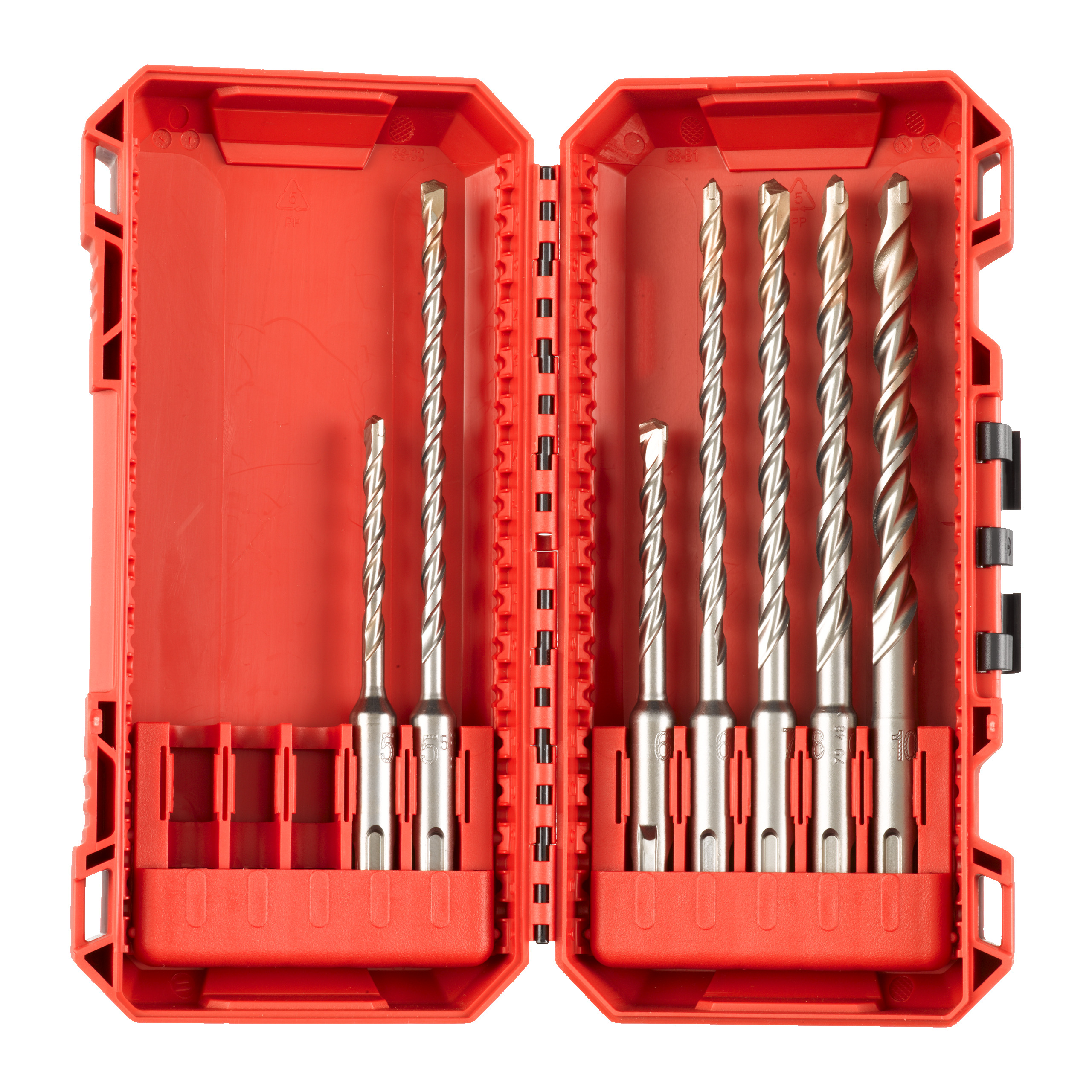 Milwaukee Hammerbohrer-Set 5/6 x 110 mm, 5,5/6/7/8/10 160 mm in PACKOUT kompatibler Kassette Hammerbohrer M2 SDS-Plus Set, 7-teilig