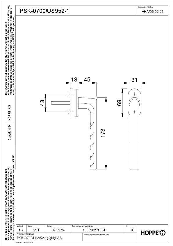Griff, Türgriff, Metallgriff, Technische Zeichnung, Griffform