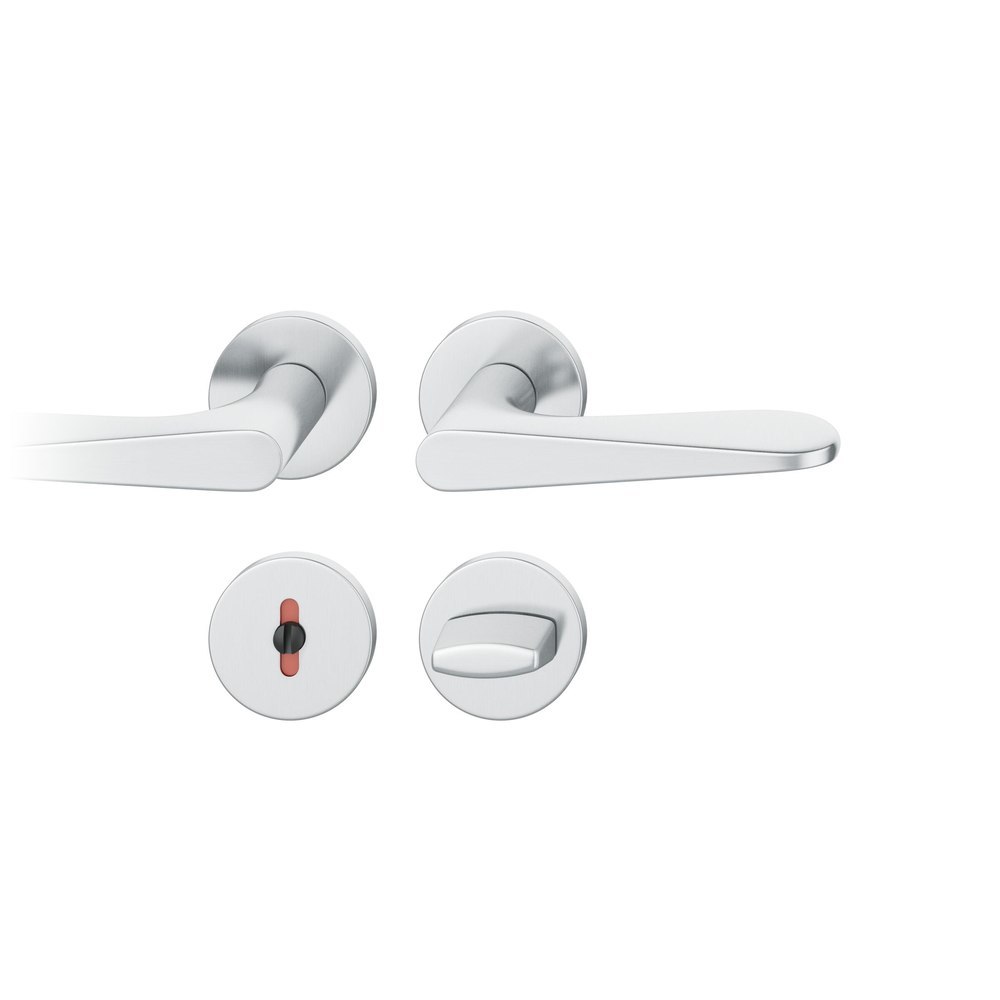 FSB Drückergarnitur 12 1144, Rosette, rund, WC Schauscheibe/Schlitzkopf, Vierkant 8mm, Riegel-Vierkant 8mm, DIN Links-Rechts, Türstärke 39 - 58mm, mit Stütznocken, edelstahl fein matt Adapter-Standardlager