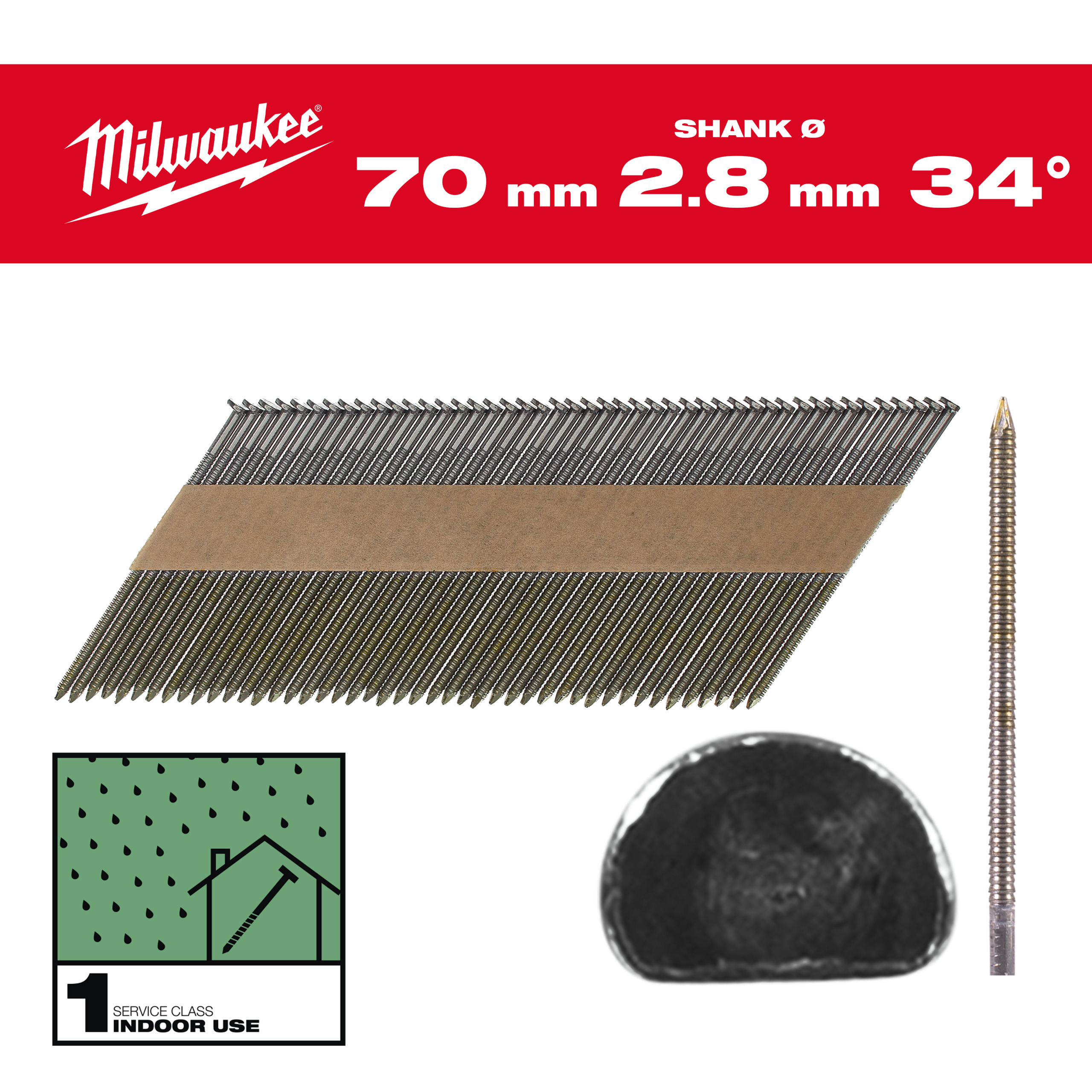 Milwaukee Nägel 7,4 mm, Ringschaft blank, 34° D-Kopf-Nägel für M18FFN