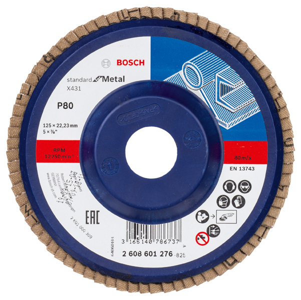 Bosch Fächerschleifscheibe X431 Standard for Metal, gerade, 125 mm, 80, Kunststoff