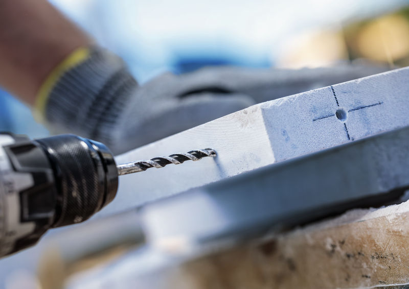 Detailbild, Bohrmaschine, Bohrkrone, Metall, Beton, Baustelle