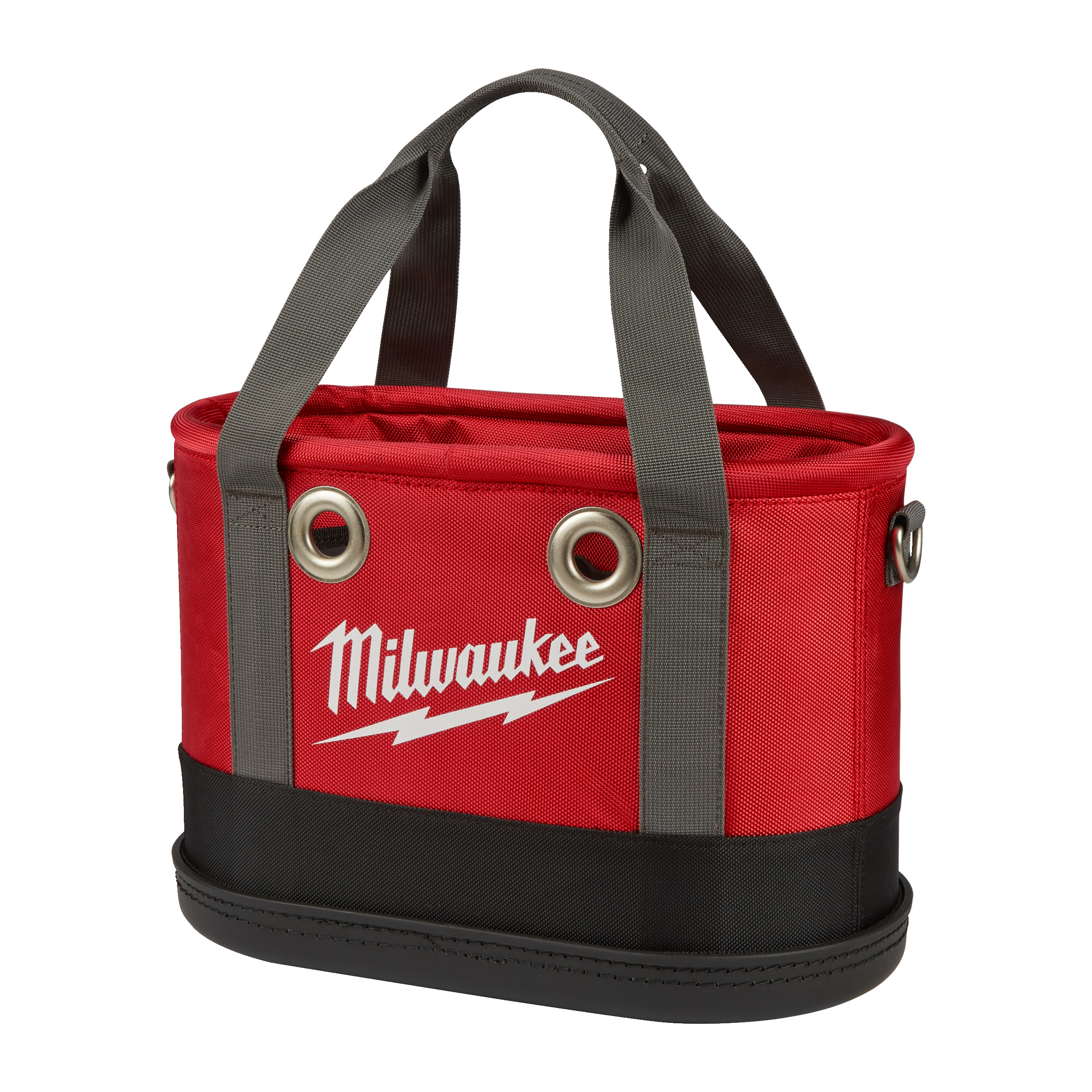 Mini-Tasche, rote Tasche, Grommet-Griffe, graue Träger, Milwaukee Logo
