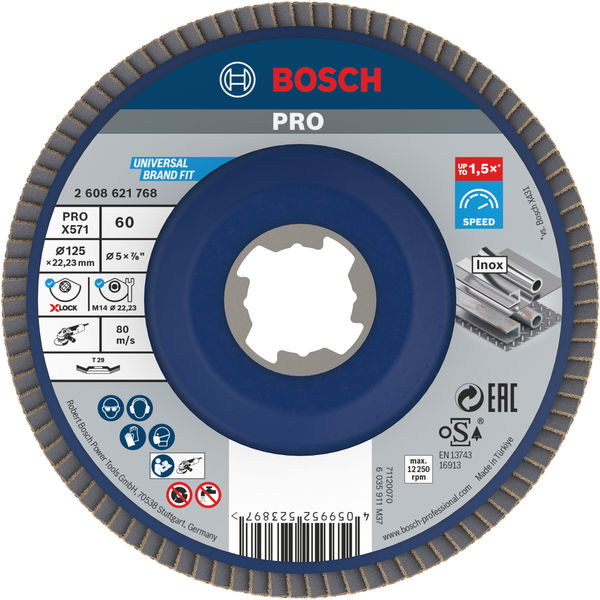 Bosch PRO X571 X-Lock Fächerschleifscheibe, 125 mm, G60
