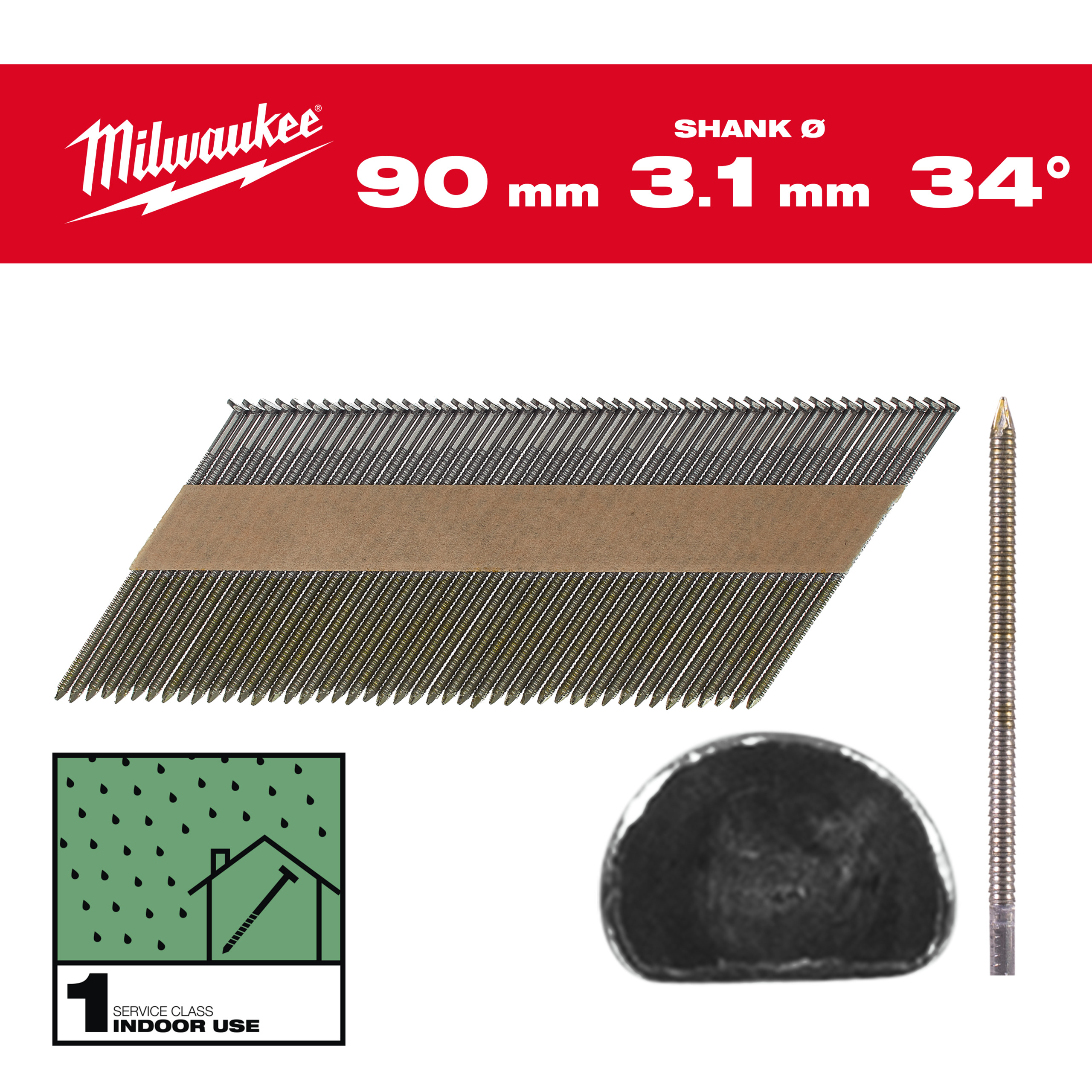 Milwaukee Nägel 7,4 x 3,1 90 mm, Ringschaft blank, 34° D-Kopf-Nägel für M18FFN