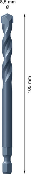 Bild der Produktabmessungen, Schaftbohrer, Spiralbohrer, Vierkant, 0,8-5 mm, 1055 mm