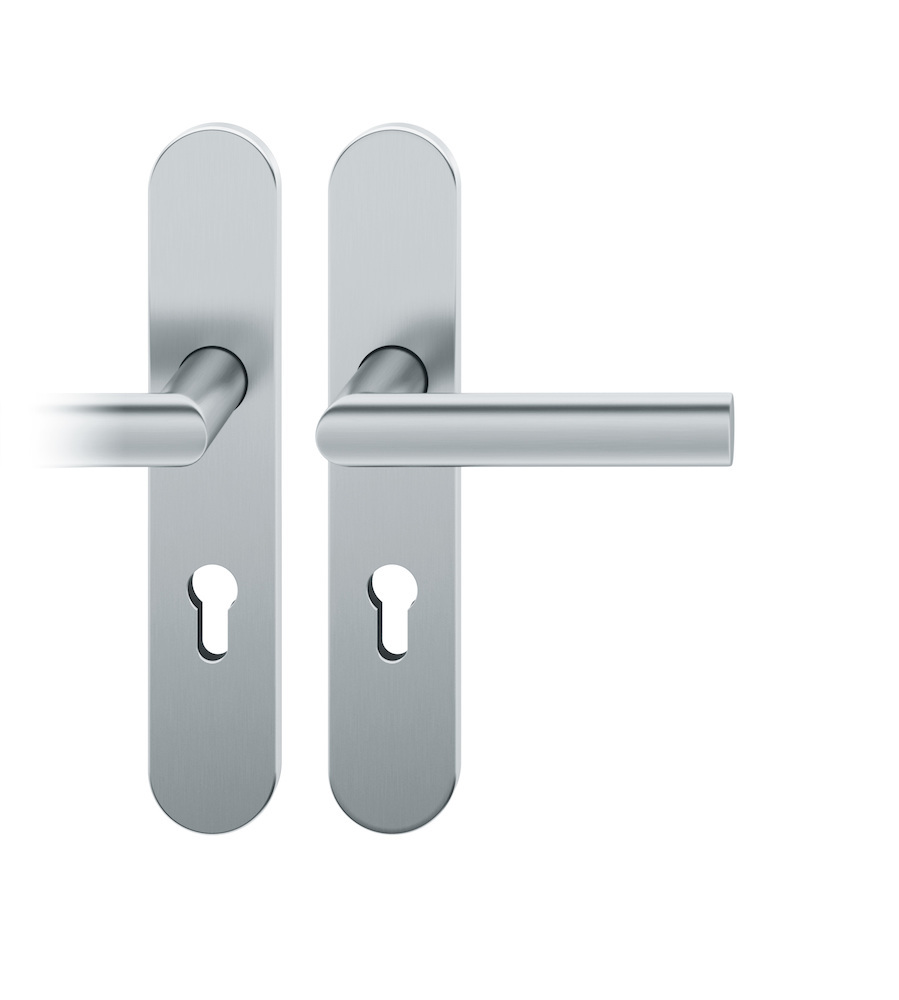 FSB Drückergarnitur mit Langschild 12 1108, VK 8, Haustür, oval, mit Nocken, Aluminium