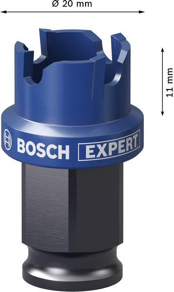 Bild der Produktabmessungen, Kreisschraubenerweiterung, Werkzeugkopf, Bosch Expert, Schaftbohrer, Rotationsfräserspitze