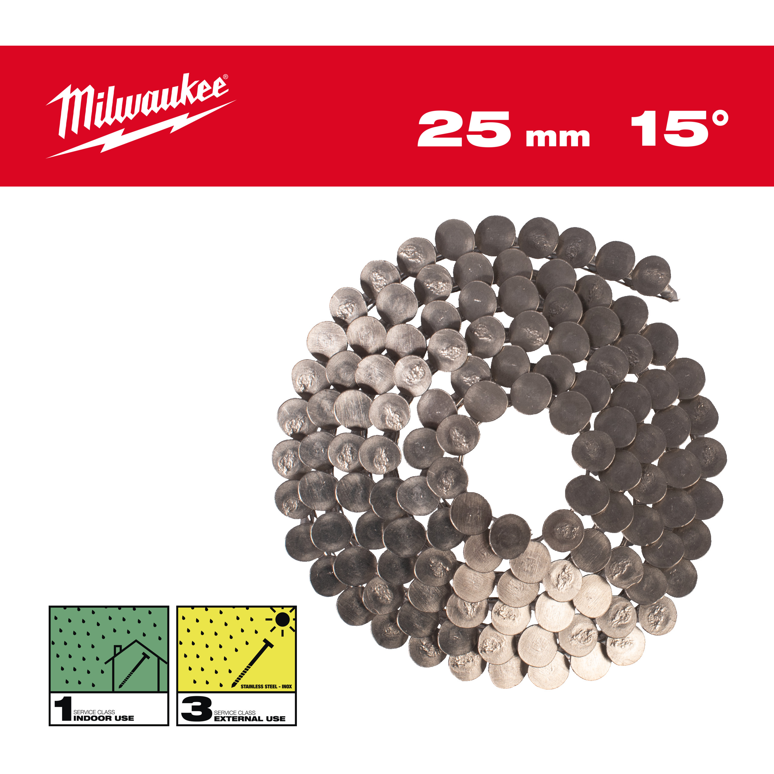Milwaukee Coilnägel 3,05 x 25 mm Ringschaft Edelstahl, 15° für M18FRCN45