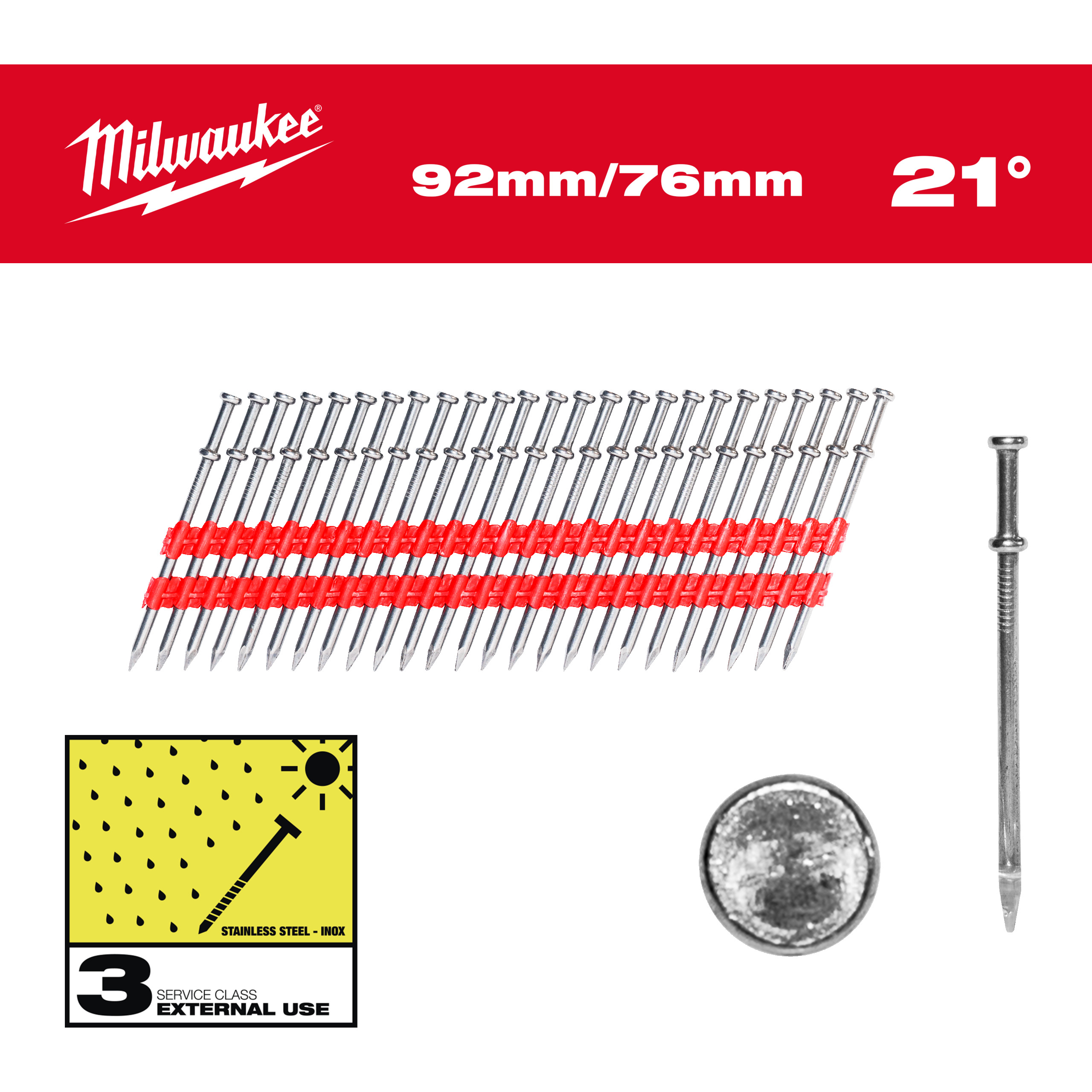 Milwaukee Nägel 76/92 mm, 21° Duplex-Nägel für M18FDN