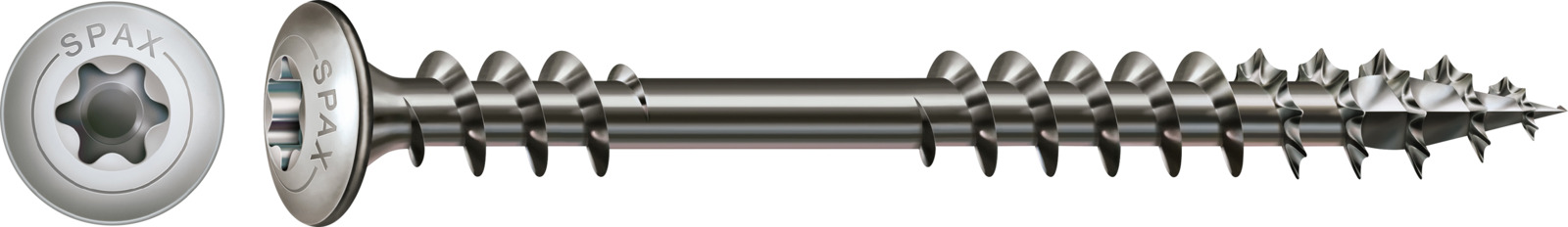 SPAX Edelstahl A2 Terrassenschraube Bold - Fixiergewinde, Zierkopf, T-STAR plus, 4CUT