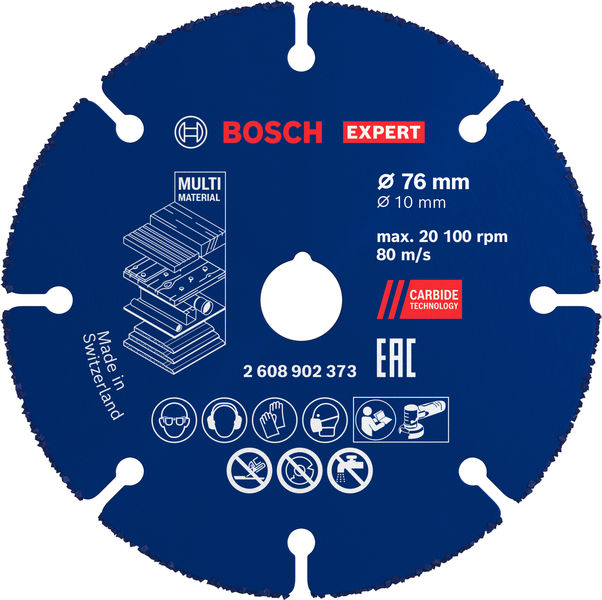 Produktbild, Durchmesser 76 mm, Bohrung 10 mm, Carbid-Technologie, Made in Schweiz, Multi-Material