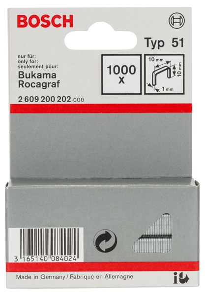 Bosch Flachdrahtklammer Typ 51, 10 x 1 x 10 mm, 1000er-Pack