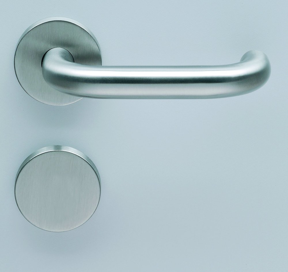 HELO Drückergarnitur mit Rosetten EST.ZG 41, rund, m. Nocken, VK 8, Edelstahl