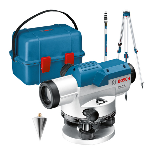 Bosch Optisches Nivelliergerät GOL 26 D, mit Baustativ BT160, Messstab GR 500