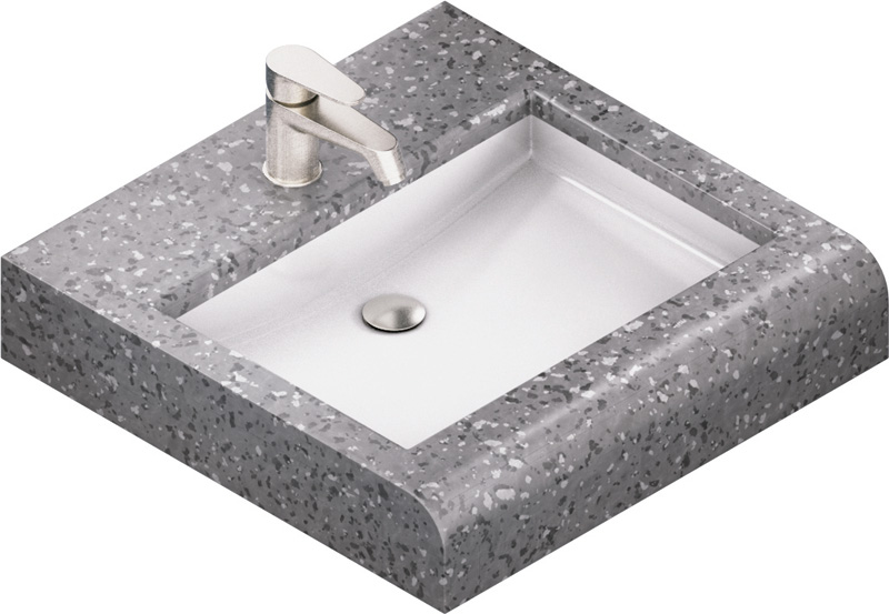 Material-Symbol, Waschbecken, Waschbecken-Spülbecken, Steinoptik, Grau, Wasserhahn