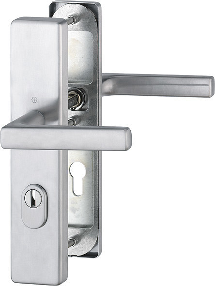 HOPPE Sicherheits-Drückergarnitur Dallas FS-E1643F/2222ZA/2210,LS eck.,15mm,ES1,ZA/PZ 72/9,F69,TS 42-47