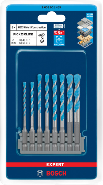 Bosch EXPERT HEX-9 Multi Construction Bohrer-Set, 4/5/6/8&nbsp;mm, 4-tlg.