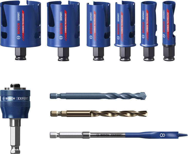 Produktbild Lieferumfang, Bohrmeißel, SDS-plus-Set, Bohrer, Schrauber, Blaues Werkzeugset
