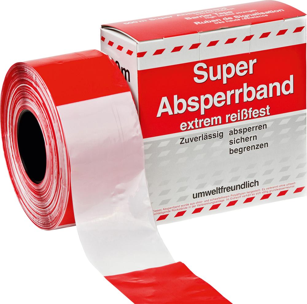 Absperrband  500 m-Rolle rot/weiß geblockt Absperrband  500 m-Rolle rot/weiß geblockt