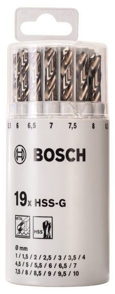 Bosch 19-tlg. Metallbohrer-Set HSS-G, DIN 338, 135° im Kunststoffrohr, 110 mm