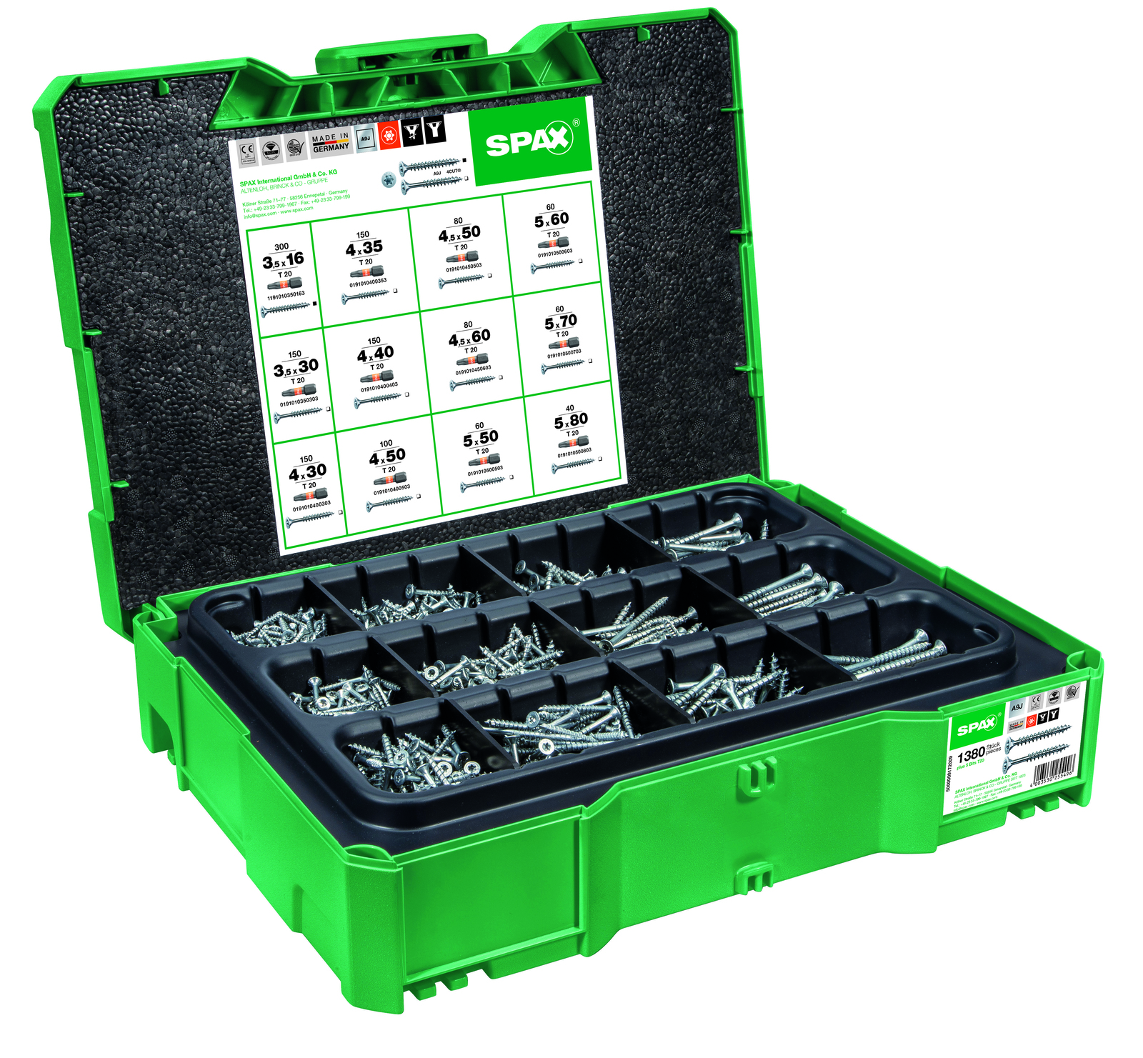 SPAX Box systainer T-Loc I, Schraubenset mit 12 Abmessungen, Senkkopf, T-STAR plus, 4CUT, WIROX