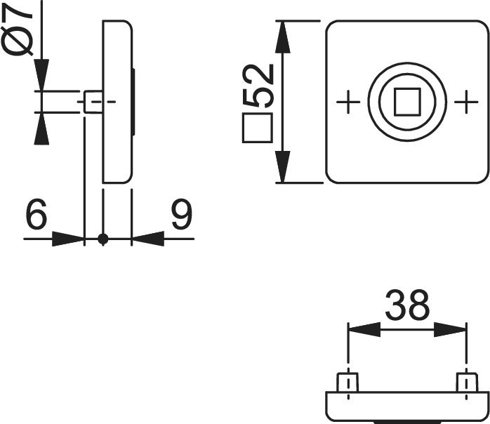 HOPPE Drückerrosettenpaar E52KV,eckig, 9mm,TS 37-42,F69