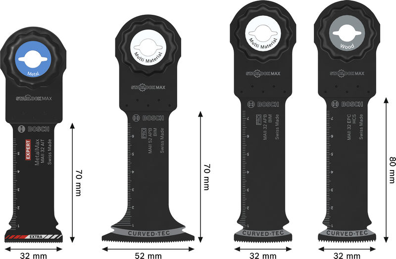 Bild der Produktabmessungen, multitool, ruler, metal, curved-tec, bosch