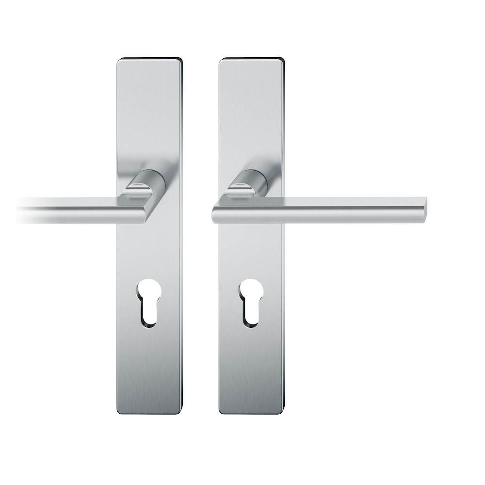 FSB Drückergarnitur mit Langschild 12 1035, VK 7, eckig, mit Nocken, Edelstahl