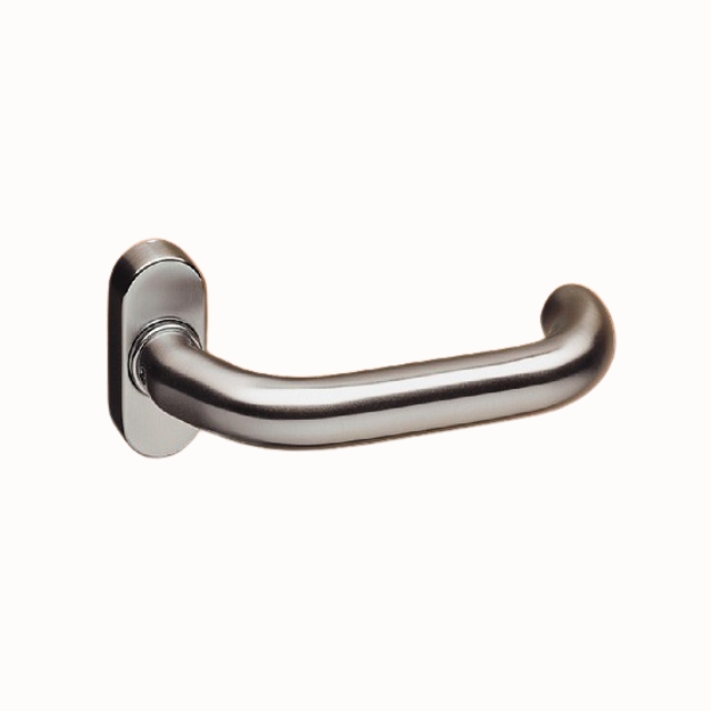 OGRO Türdrücker ZS8350V, 8 mm Vierkant, gekröpft, festdrehbar auf ovaler Rosette, mit Hochhaltemechanismus, Lochteil, Alu. weiß RAL 9016