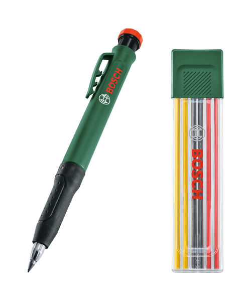 Produktbild Lieferumfang, ening aluminum, mechanical pencil, green body, colorful lead, precision tip