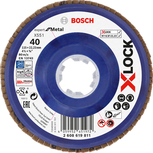 Bosch X-LOCK-Fächerschleifscheibe X551, Expert for Metal 115 mm