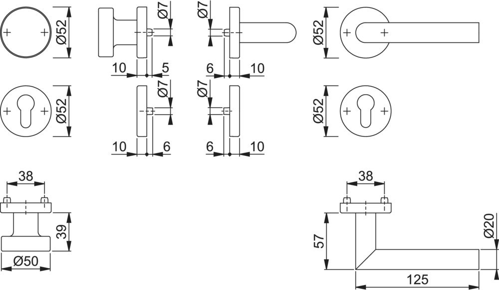 Türgriff, Hebel, Metall, Zylinder, Sicherungskassette