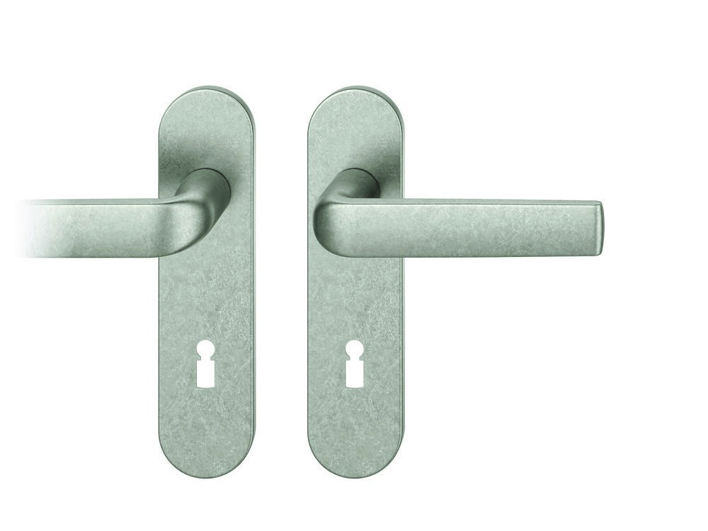 FSB Drückergarnitur 12 1267, Kurzschild oval, Buntbart gelocht, Entfernung 72mm, Vierkant 8, DIN Links-Rechts, Türstärke 39 - 58mm, mit Stütznocken, silber eloxiert, Adapter-Standardlager