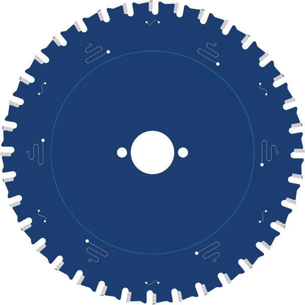 Produktbild, Circularer Zähneblatt, Metall Zähne, Blaues Blatt, zentrales Loch, rand mit Nasen