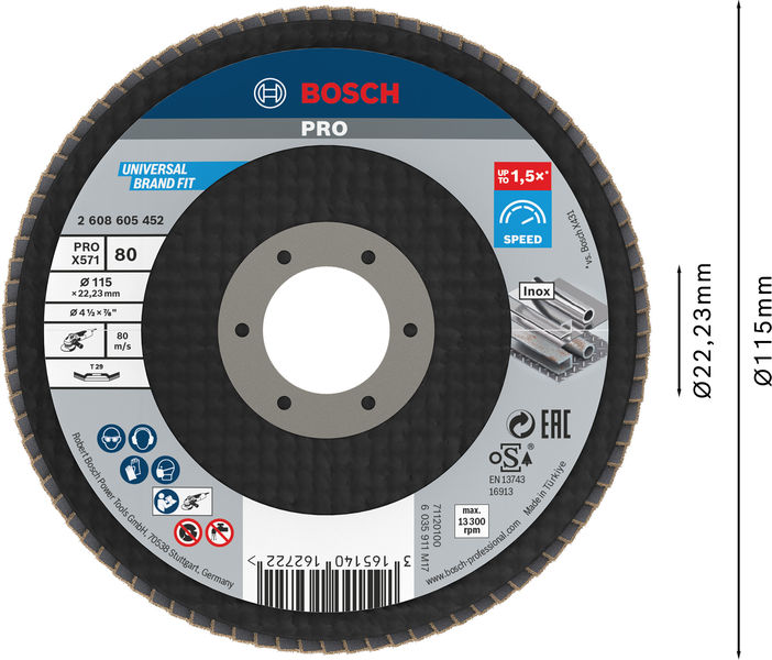 Bosch PRO X571 X-Lock Fächerschleifscheibe, 125&nbsp;mm, G40