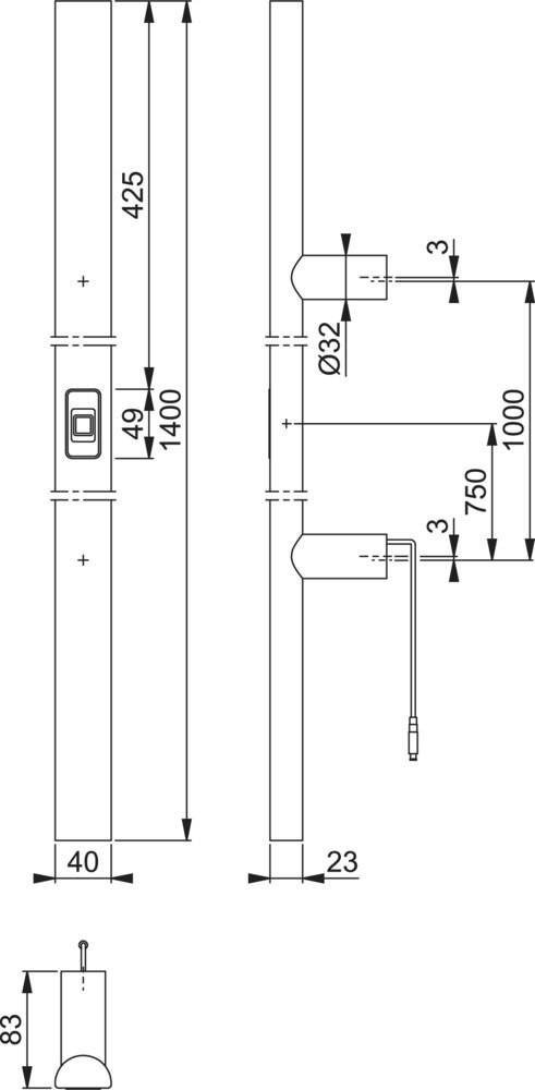 LED, Lampe, Industriell, Höjd 1400mm, Abmessungen 40x23mm