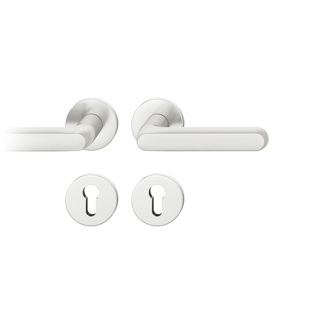 FSB Drückergarnitur 72 1246, Rosette, rund, Profilzylinder gelocht, Vierkant 8mm, DIN Links, Türstärke 39 - 48mm, mit Stütznocken, naturfarben eloxiert Ausgleichslager® 3