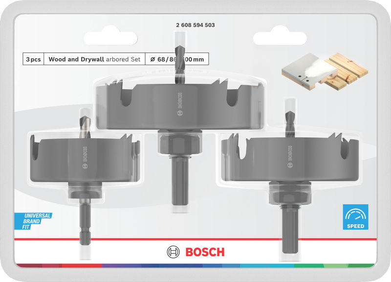 Produktbild Verpackung, Holzbohrer, Sägescheiben-Satz, Bohrer, Fräser, Welle
